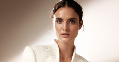 Top Model Blanca Padilla in a tuxedo gown from Atelier Pronovias 2021 Cruise collection perfect Wedding Magazine