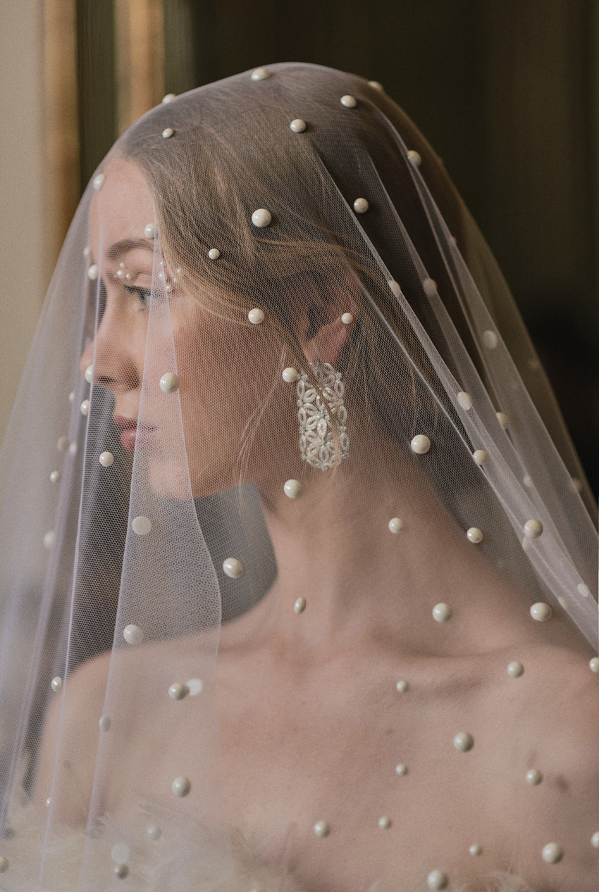 Bridal Jewellery on veiled bride in Perfect Wedding Magazine