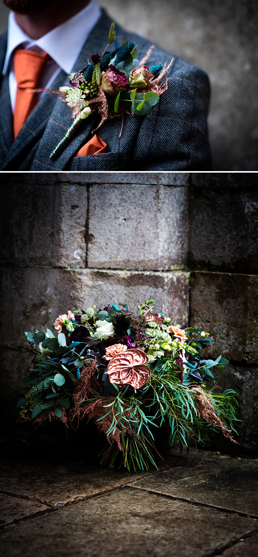 Edgy Chic Wedding Florals and Boutonniere in Perfect Wedding Magazine