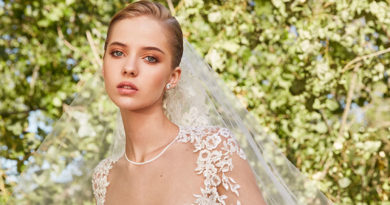 Elie Saab's Spring 2021 bridal collection features wedding dresses with whimsical sweetheart necklines as seen in Perfect Wedding Magazine