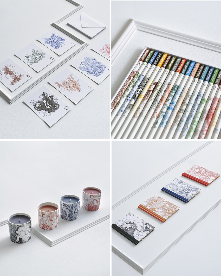 Dior Maison ABCDior collection includes candles, stationery, coloring pencils and notebooks 