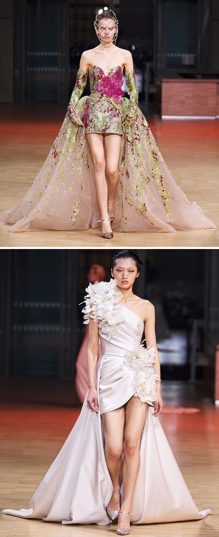 Elie Saab Spring Summer 2022 Haute Couture Mini dress with long trains