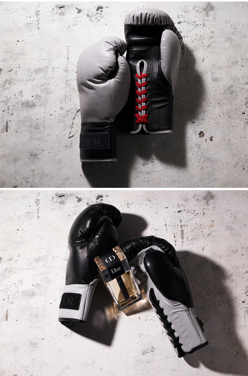 Boxing gloves designed by Kim Jones for the new Dior Homme Sport fragrance campaign
