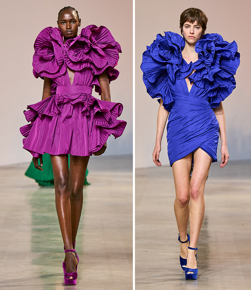 Elie Saab Ready to Wear Fall Winter 2022-23 mini dresses with exaggerated pleated ruffles