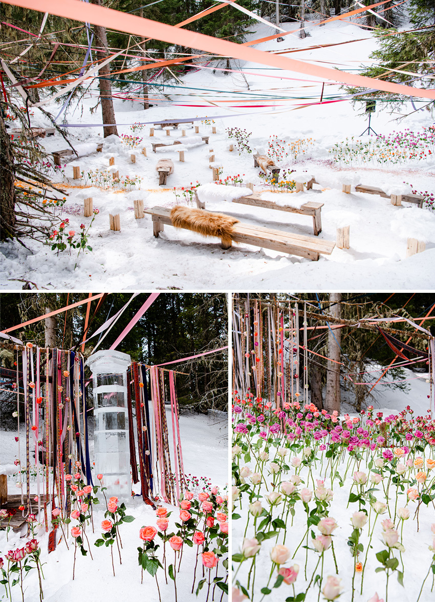 winter wedding ceremony in the snowed forrest