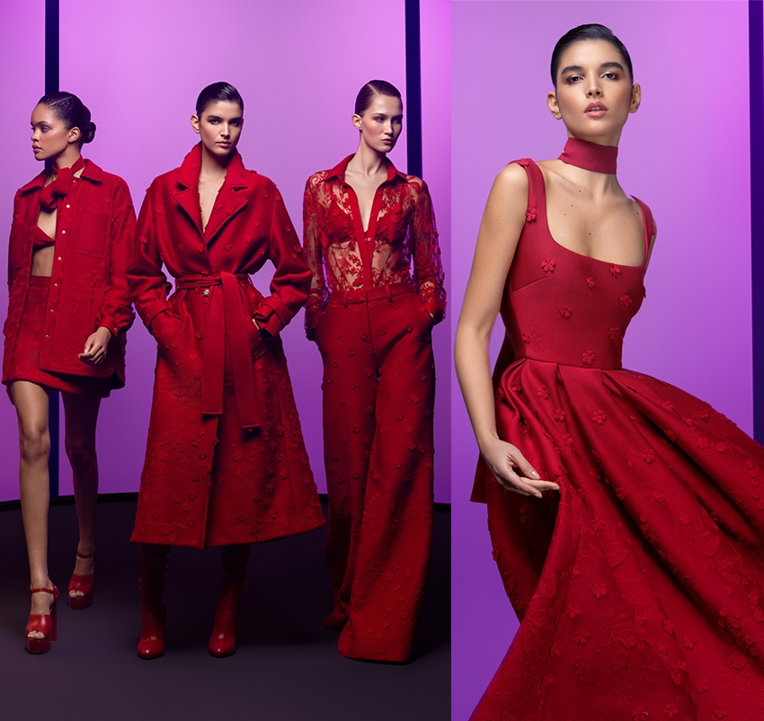 Elie Saab Pre Fall 2023 Red dresses and coats