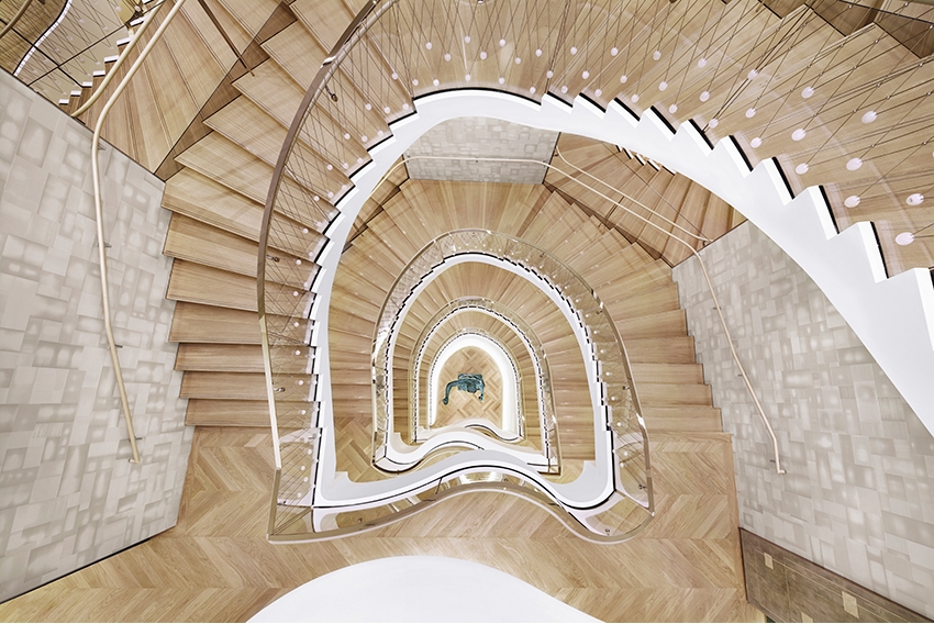 spiral staircase at the renovated Tiffany & Co. flagship in New York